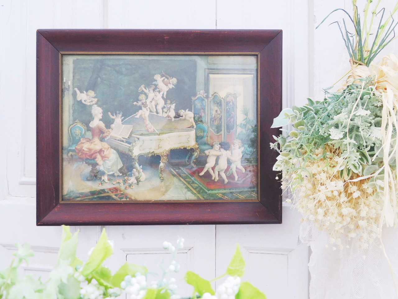 お買い物 アンティーク　壁飾り　装飾雑貨　花の絵　ブーケ　1800年代 工芸品
