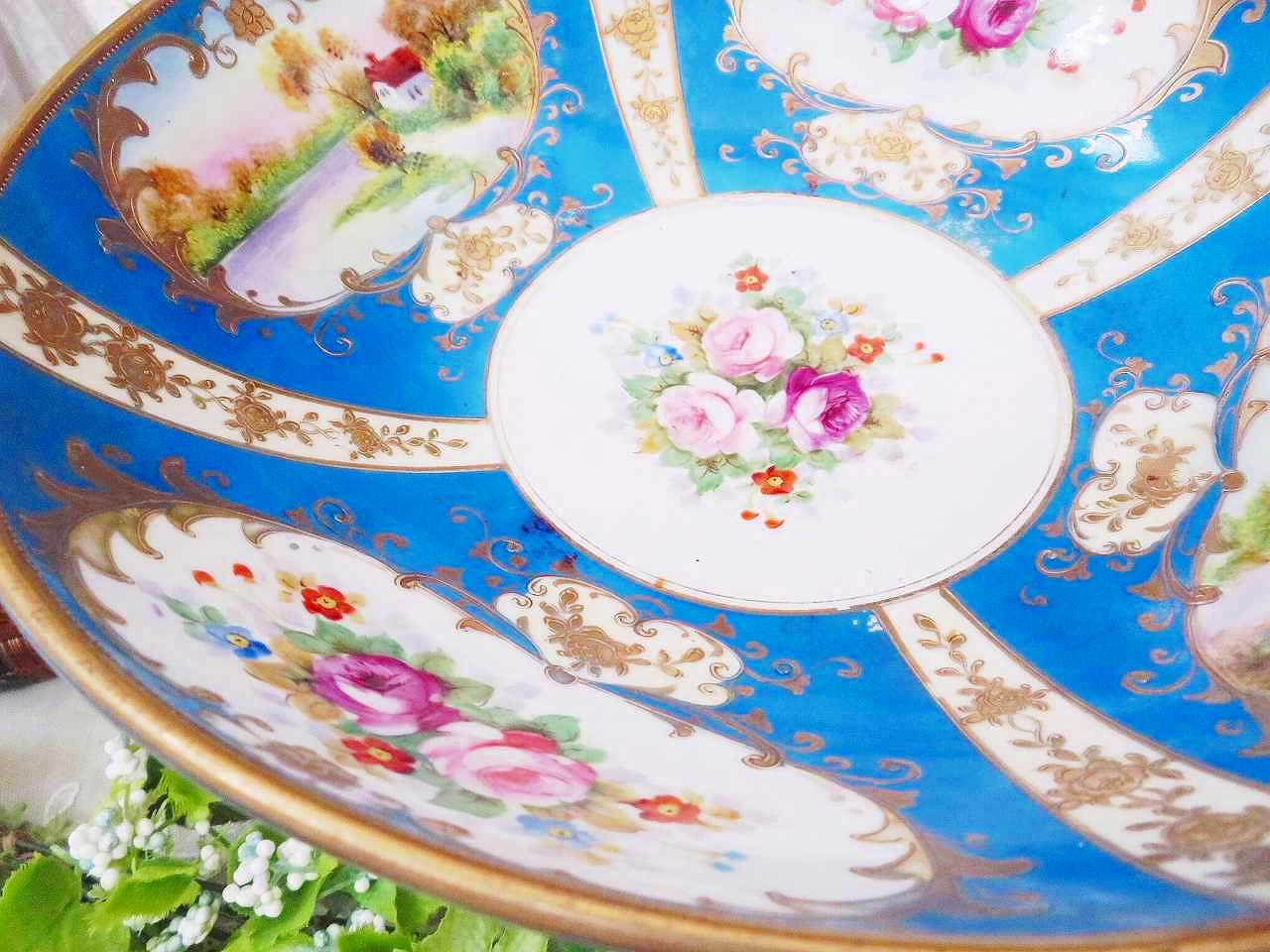 買物代行  風景画　コンポート　エナメル装飾 オールドノリタケ 食器