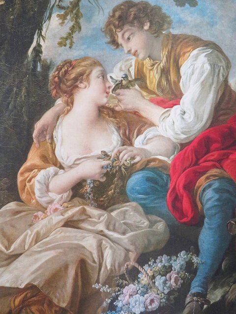 フランソワ・ブーシェ複製油絵『牧歌的情景』 - 薔薇と天使のアンティーク