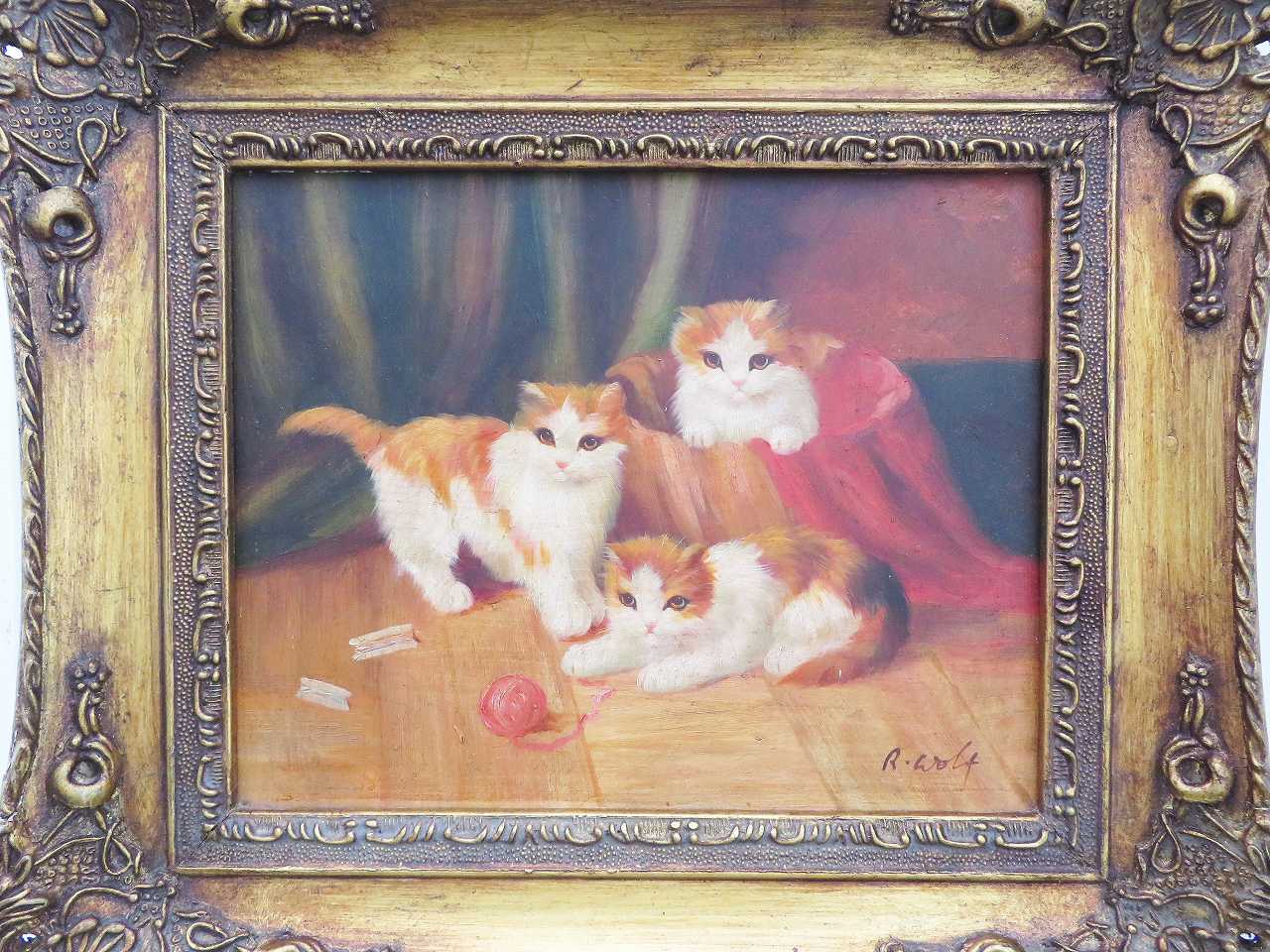 フランス アンティーク 猫 cat 絵画 フレームいり - markoni.com.br