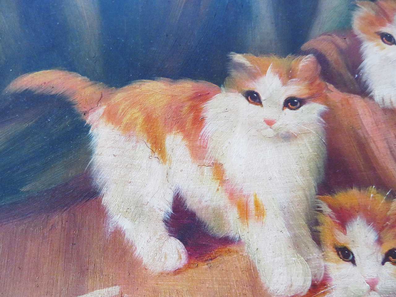 フランス油絵 『猫のいる風景』 - 薔薇と天使のアンティーク