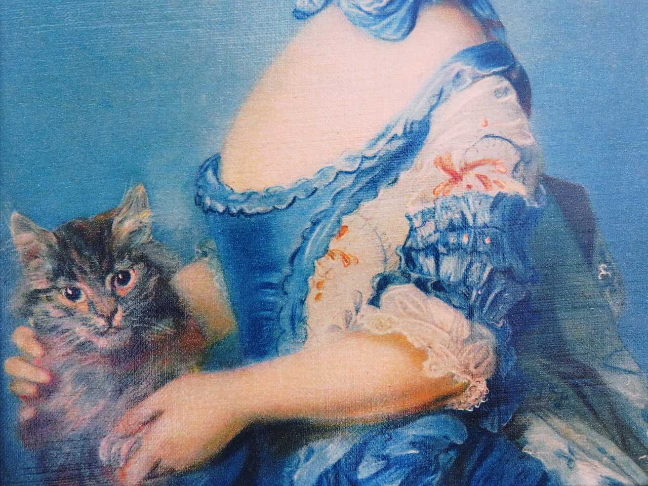 油絵 絵画【猫と青い薔薇】-