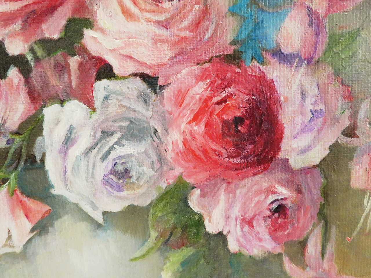 静物画油絵 『薔薇のある風景』 - アンティークギャラリー みにあちゅーる