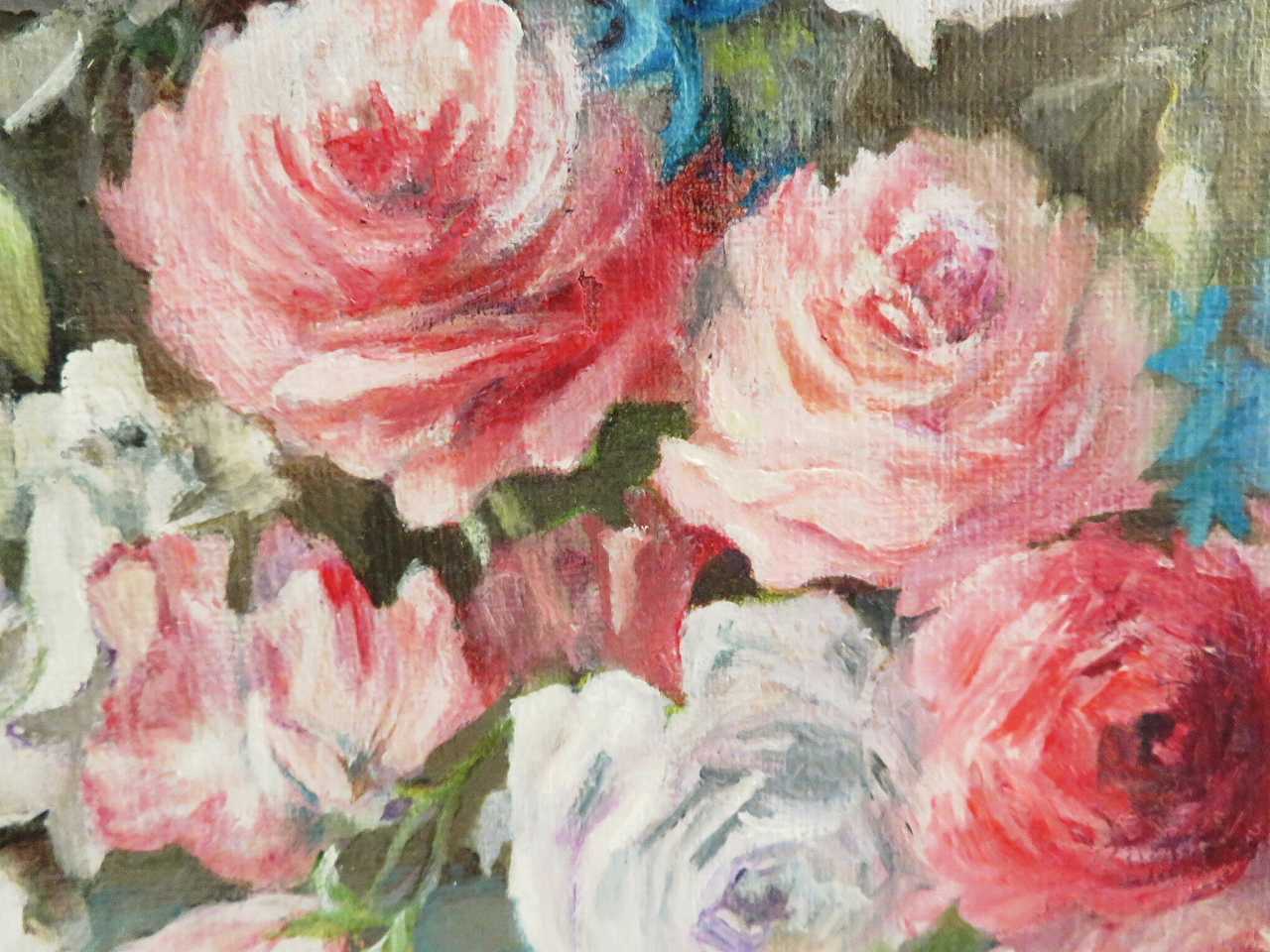 静物画油絵 『薔薇のある風景』 - アンティークギャラリー みにあちゅーる