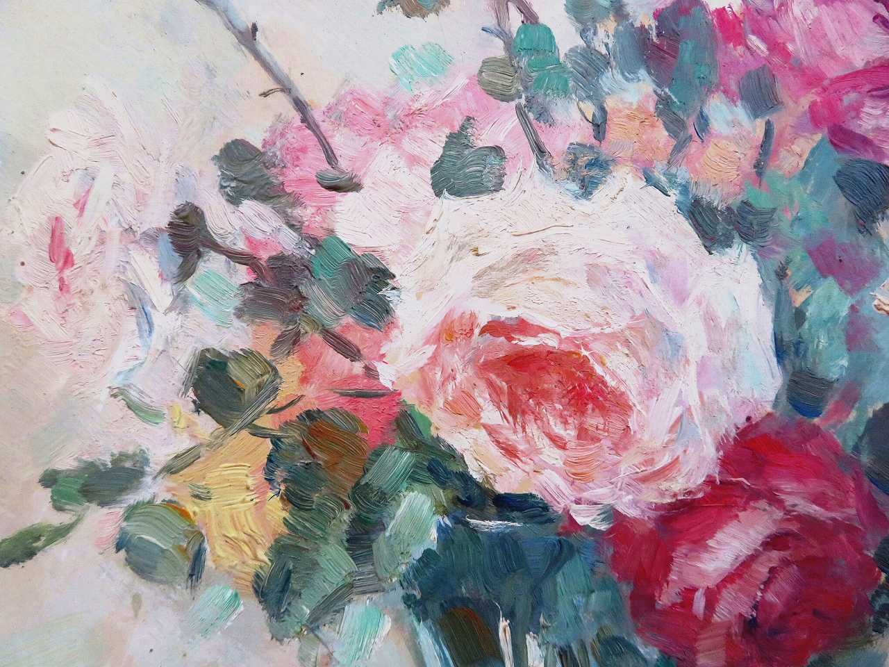 可憐な静物画油絵『薔薇のある暮らし』 - アンティークショップ Eglantyne（エグランティーヌ）