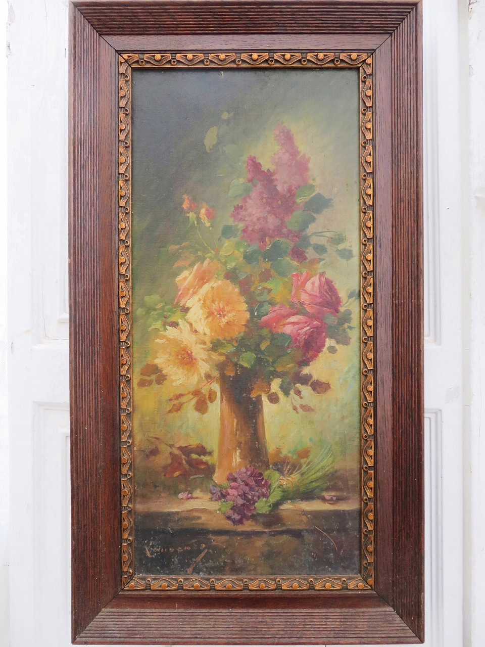 静物画油絵『花のある暮らし』 薔薇と天使のアンティーク
