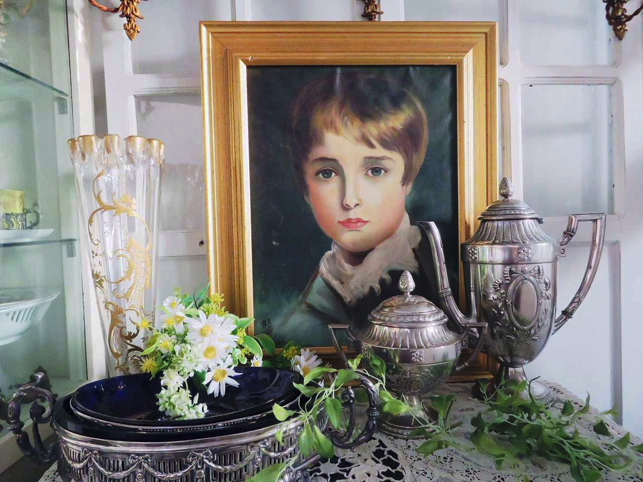 フランス肖像画油絵 『美少年』 - 薔薇と天使のアンティーク